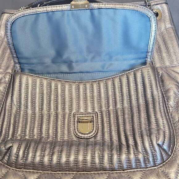 Coach Silver Quilted Poppy Slim Tote With Chain Strap - Picture 4 of 7